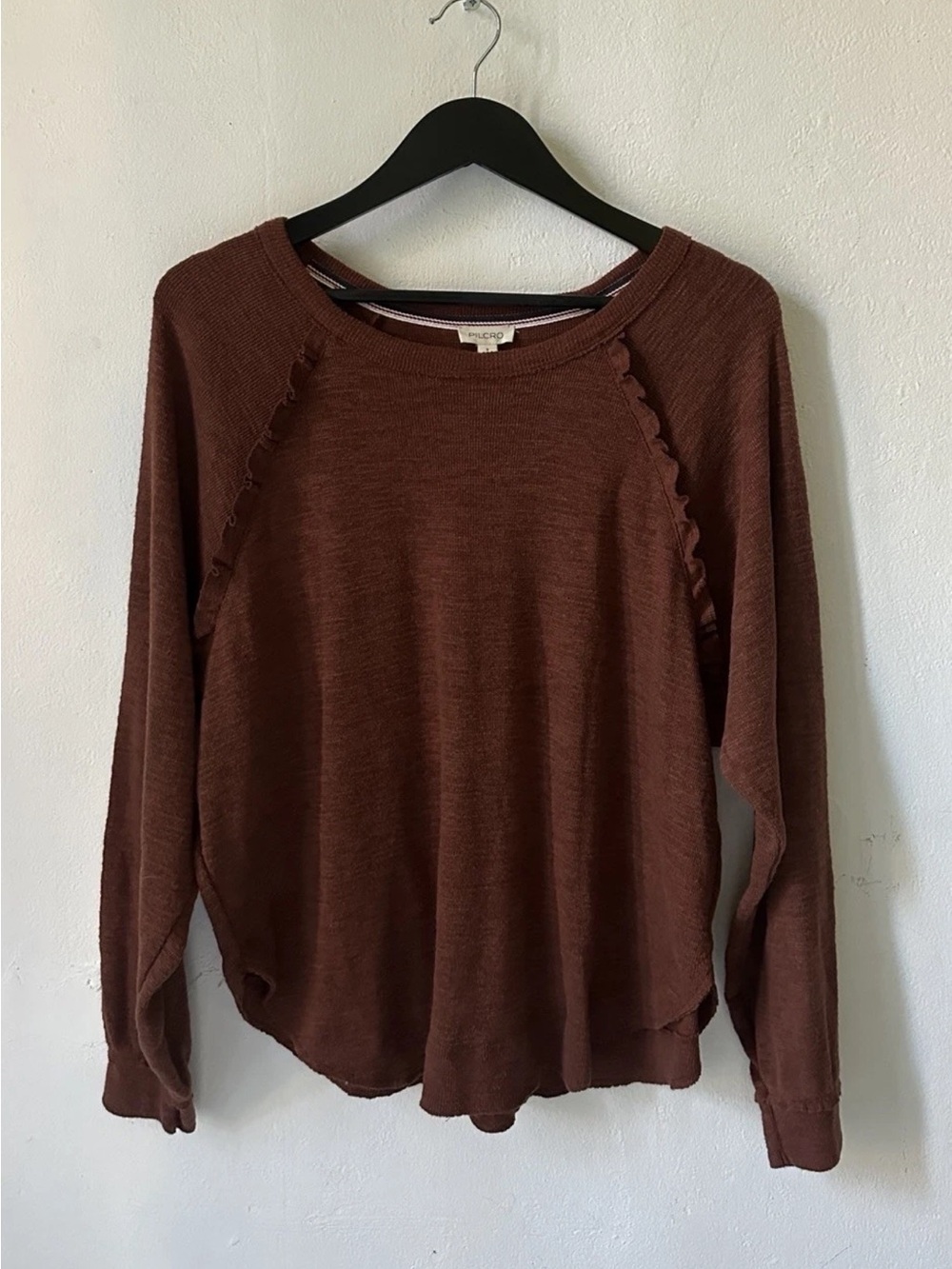Pilcro Anthropologie Women's Rust Ruffle Lightweight Sweater Size S
